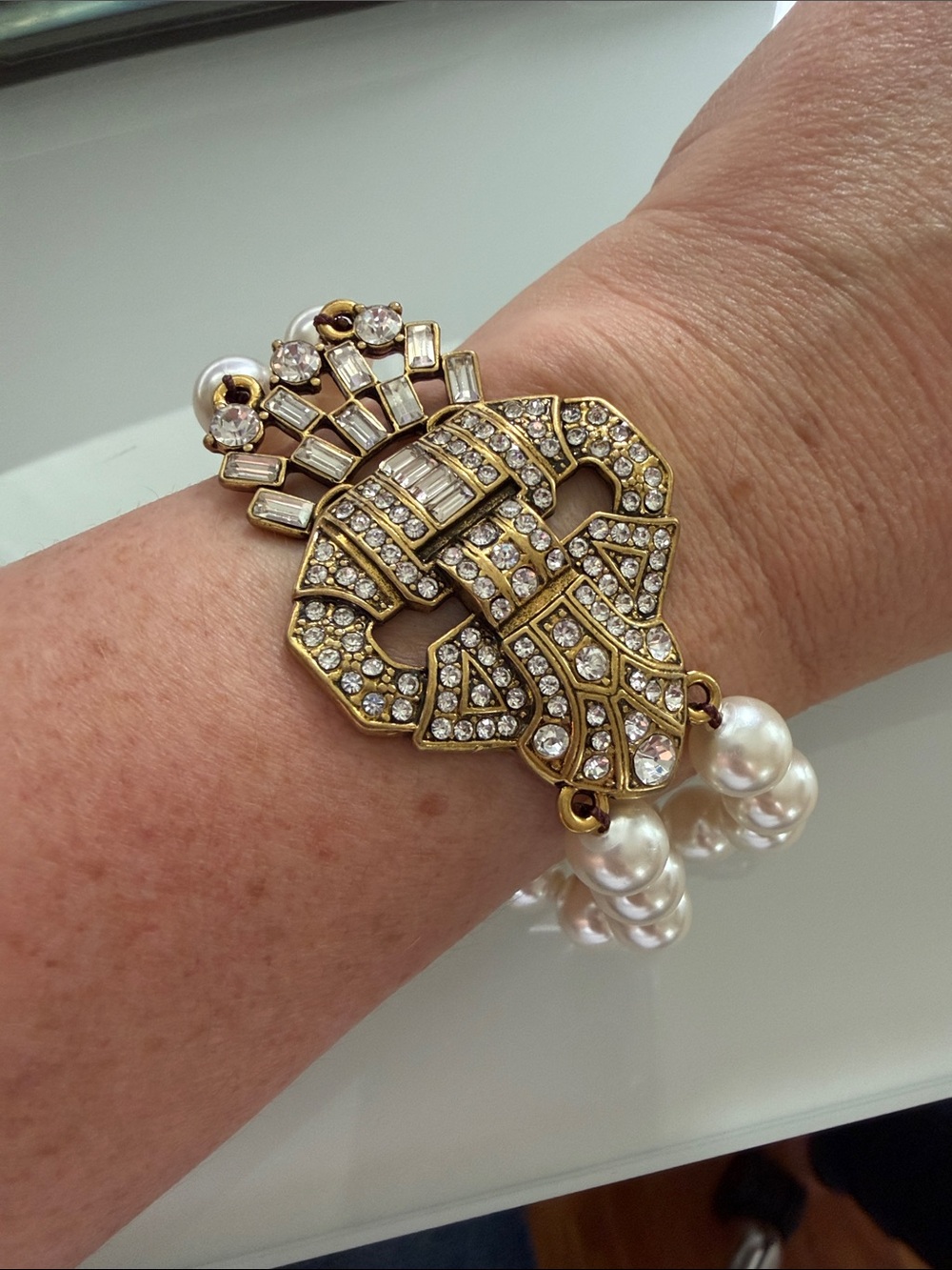 Heirloom Pearl and Rhinestone Bracelet by Chloe + Isabelle, Art Deco Style